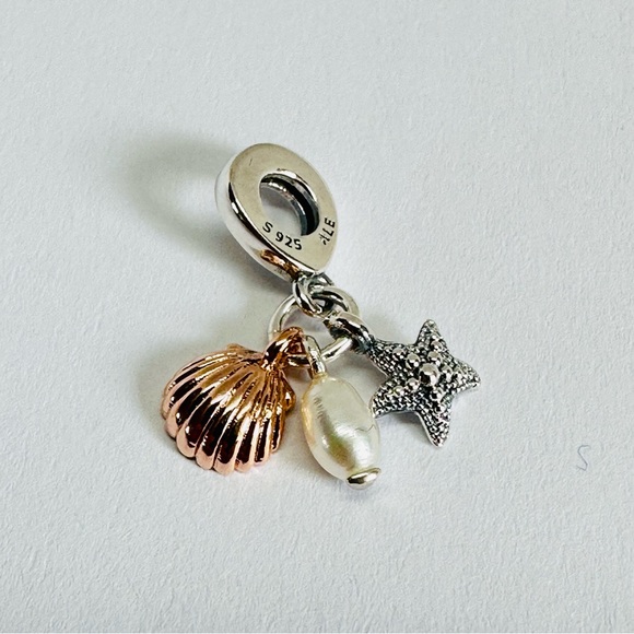 Pandora fresh cultured white pearl, starfish & sea shell charm /pandora bracelet - Picture 6 of 8